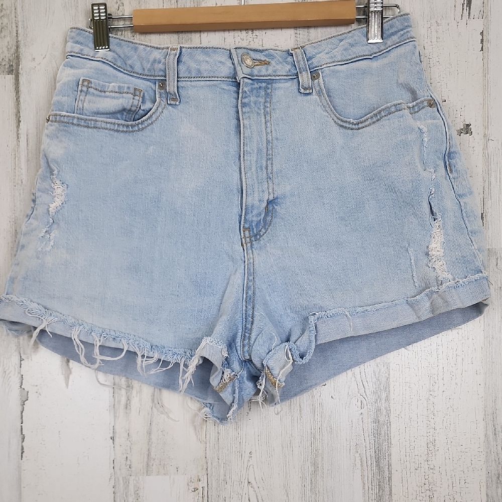 Wild Fable Light Blue Super High Rise Roll Cuff Distressed Jean Shorts Size 10R